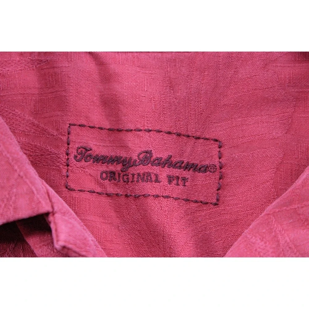 Tommy Bahama Button Up Shirt‎ Original Fit Red 100% Silk Size MediumTrees